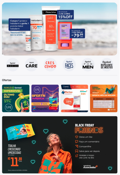 Exemplo de portal com campanhas e materiais organizados para associados e unidades